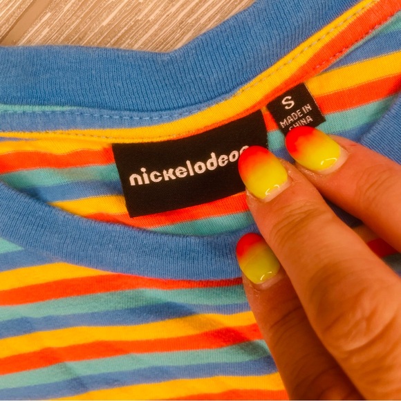 Nickelodeon Patrick Star Short Sleeve Shirt Blue Stripes Embroidered Sz sm - Picture 5 of 6